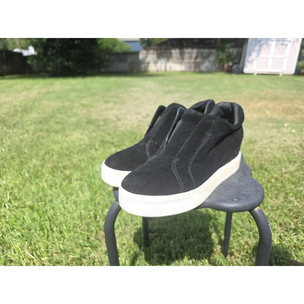 J/Slides Starr Women's Black Suede Hidden Wedge Slip On Sneakers